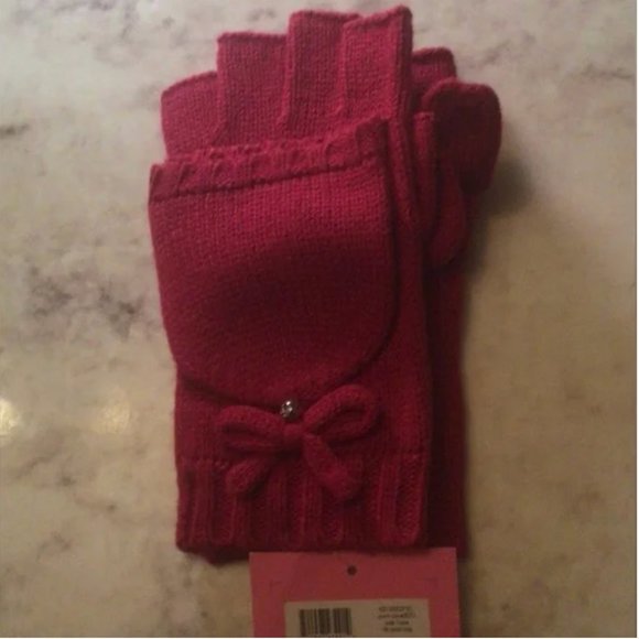 kate spade rib pop top gloves mittens pink pom juice nwt - Picture 1 of 4